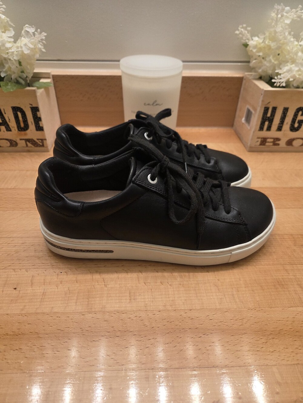 Birkenstock Bend Low Sneakers Black Leather Lace-up Shoes Women's Sz 38